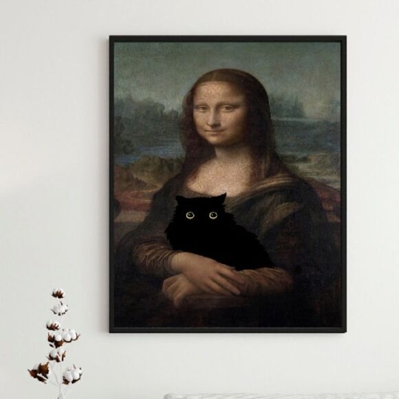 Mona Lisa Black Cat Print - Picture 2 of 4